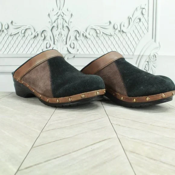 Sanita Black Suede Slip On Slide Studded Clogs Mules Size 39 US 9 - Picture 3 of 8